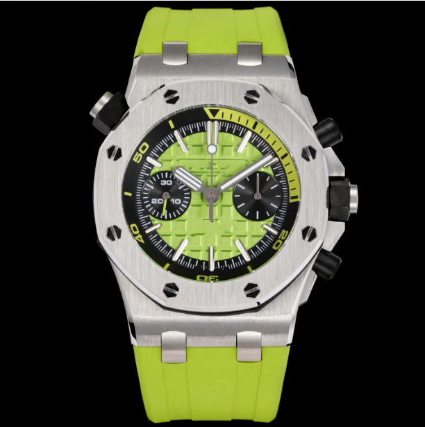 top Watch Audermarlies Offshore 26703 Green Rubber Automatic Watch 42MM Sport Luxury Watch.